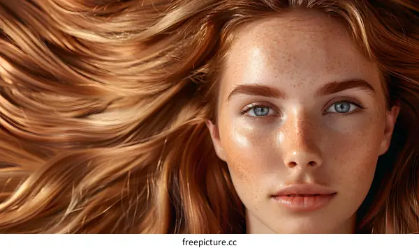 Close Up Portrait of a Young Woman with Red Hair and Freckles