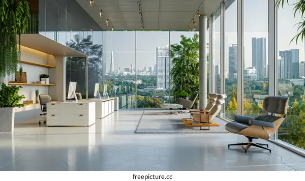 Modern office interior with city view