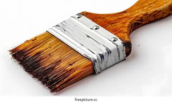 Close Up of Old Paint Brush Isolated on White Background