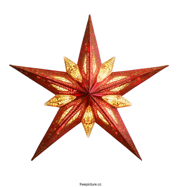 [Transparent Background PNG]Red And Gold Glitter Christmas Star