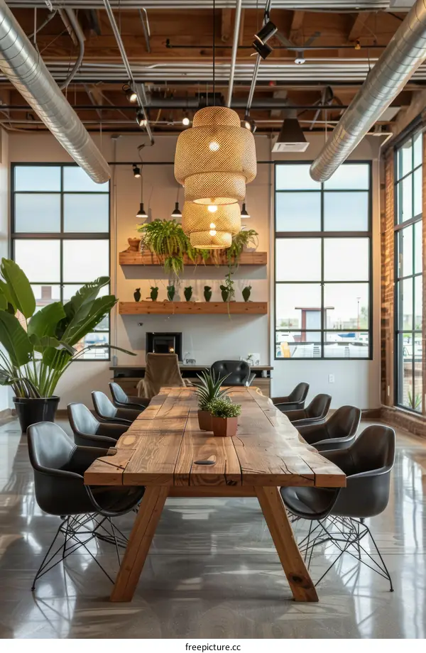 Rustic Farmhouse Table with Chairs and Plants