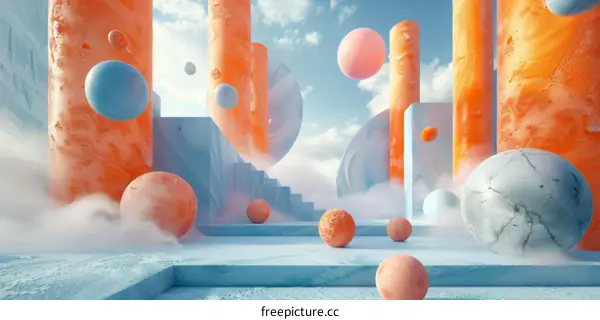 Surreal Geometric Abstract Background with Orange and Blue