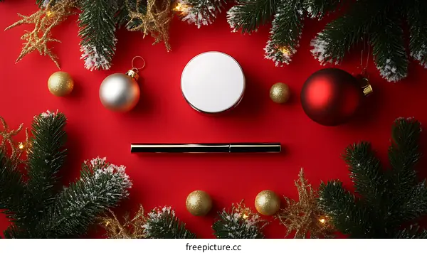 Christmas Cosmetic Products Flat Lay