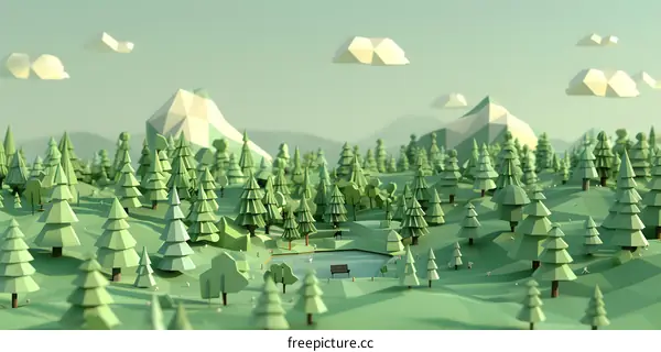 Low Poly 3D Papercraft Forest Landscape