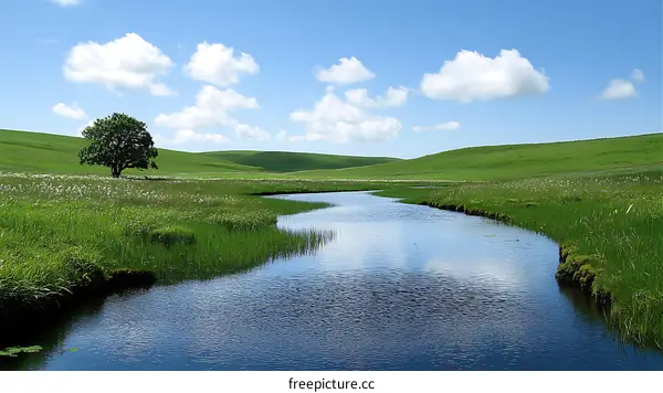 Tranquil Meadow Landscape with Stream