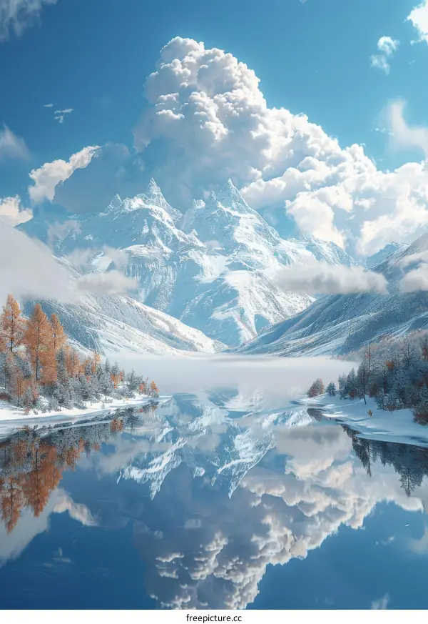 Majestic Mountains Reflecting in a Frozen Lake