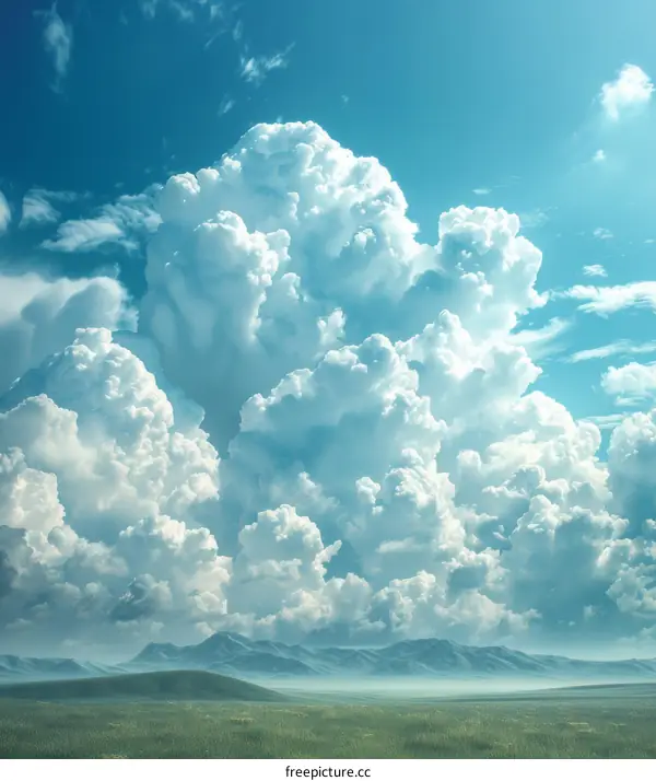Vast Sky with Fluffy Clouds and Hills