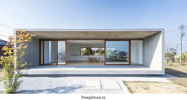 Modern Concrete House With Glass Sliding Doors