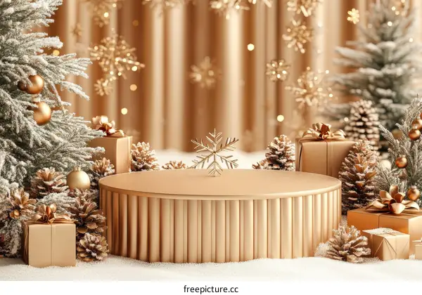 Christmas Scene with Golden Podium