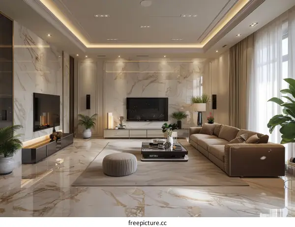 Modern Living Room Interior with Marble Accents