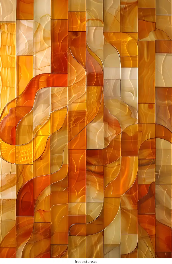 abstract geometric mosaic of orange and yellow glass tiles
