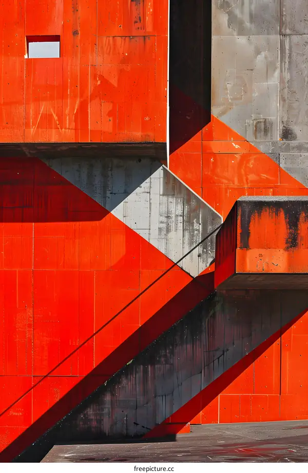 Abstract Architecture with Geometric Shapes and a Red Wall