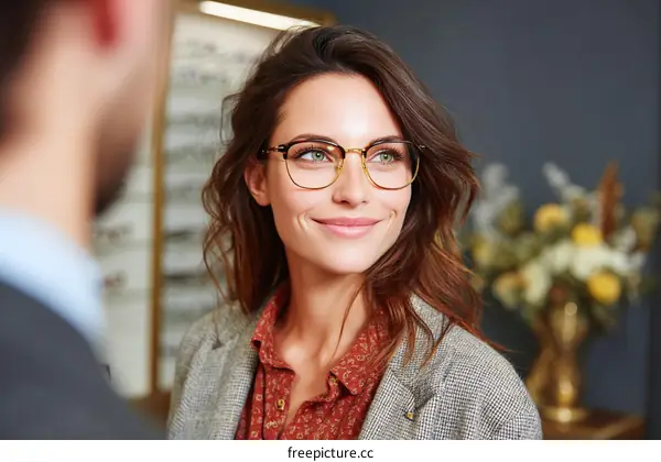 Woman Wearing Glasses in Optical Shop