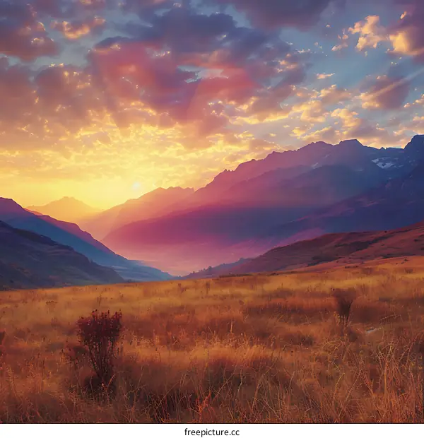 Sunset Over the Mountain Range