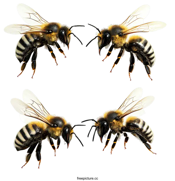 [Transparent Background PNG]Close-up of Two Honeybees in Flight