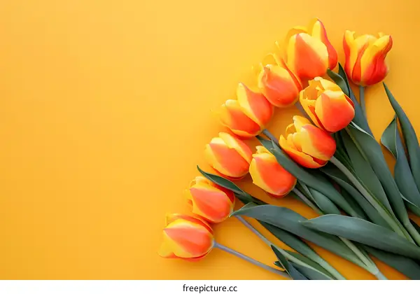 Yellow and Orange Tulips on a Yellow Background