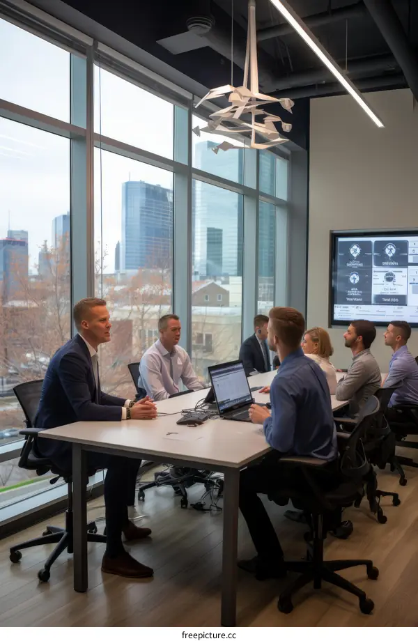 Group of business professionals having a meeting in a modern office space