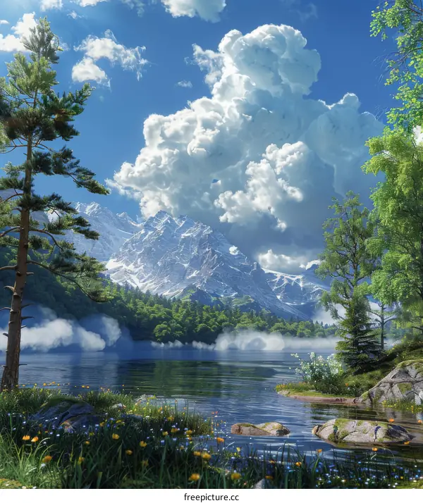 Mountain lake in the valley