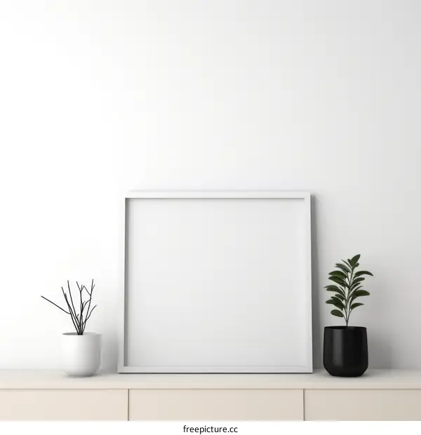 White frame mockup with potted plant
