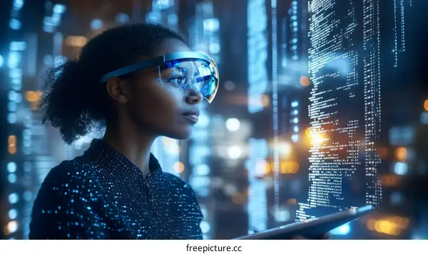 Future Technology Woman with Augmented Reality Glasses