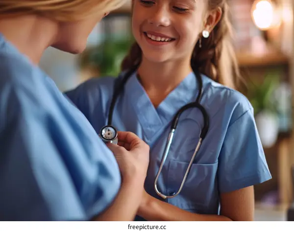 Little girl playing doctor with a stethoscope