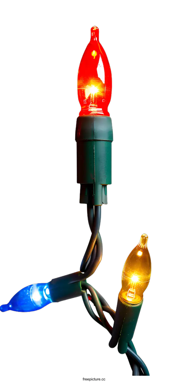 [Transparent Background PNG]Close up of Christmas Lights with Red Blue and Yellow Bulbs