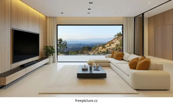 Modern Living Room with Panoramic Mountain View