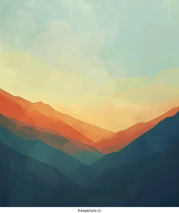 Abstract Watercolor Mountains Landscape Painting