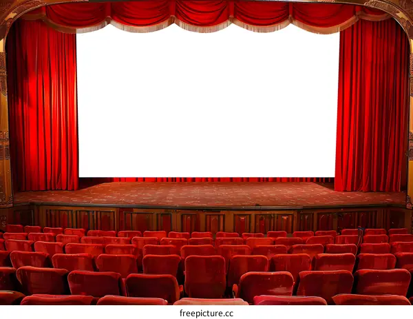 Red Curtains Stage Theater Blank Screen Empty Seats