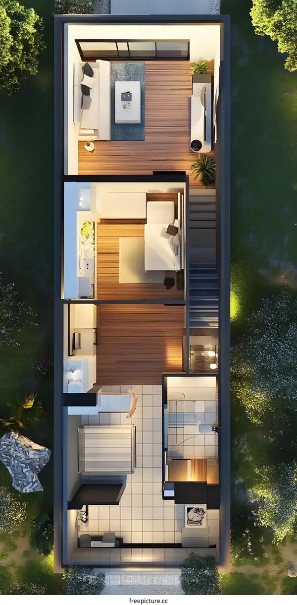 Modern House Floor Plan with Backyard View