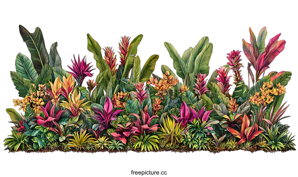 [Transparent Background PNG]Watercolor Painting Tropical Green Leaves and Flowers