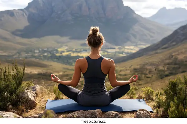 Woman doing yoga in the mountains