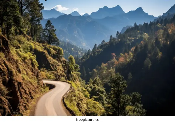 Winding Mountain Road Through Lush Valley