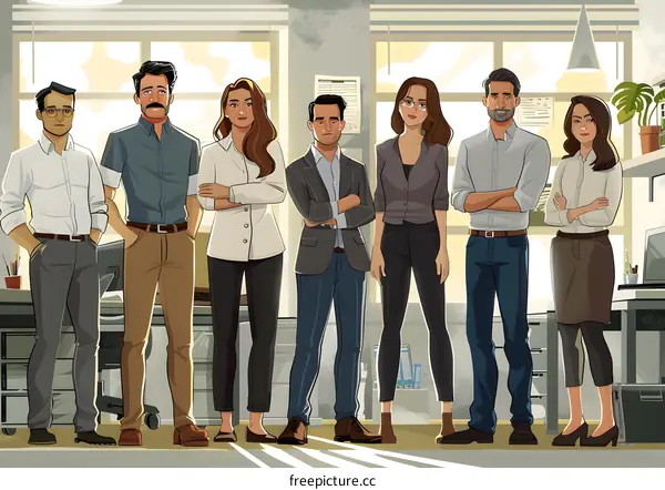 Team of Diverse Professionals Standing Together in Office Setting