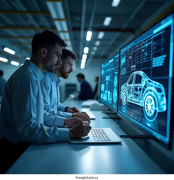 Engineers Working on Car Design Using Computer Software