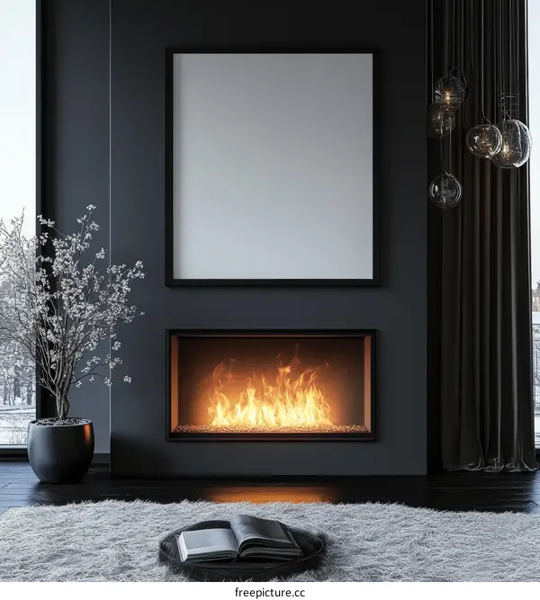 Modern Interior Design with Fireplace and Empty Frame