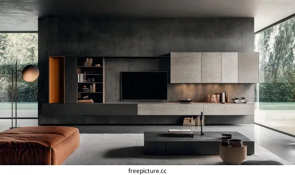 Modern Concrete Wall-Mounted Home Entertainment Center