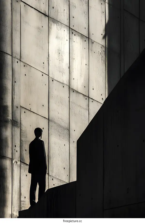 Silhouette of a Man Standing in Front of a Concrete Wall