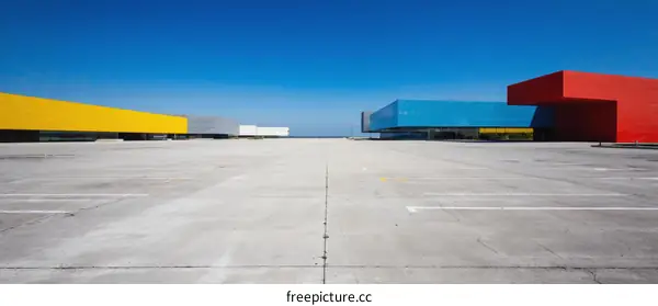 Colorful Modern Architecture on Empty Parking Lot