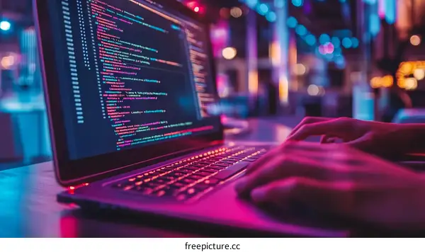 Nighttime Coding Session on Laptop