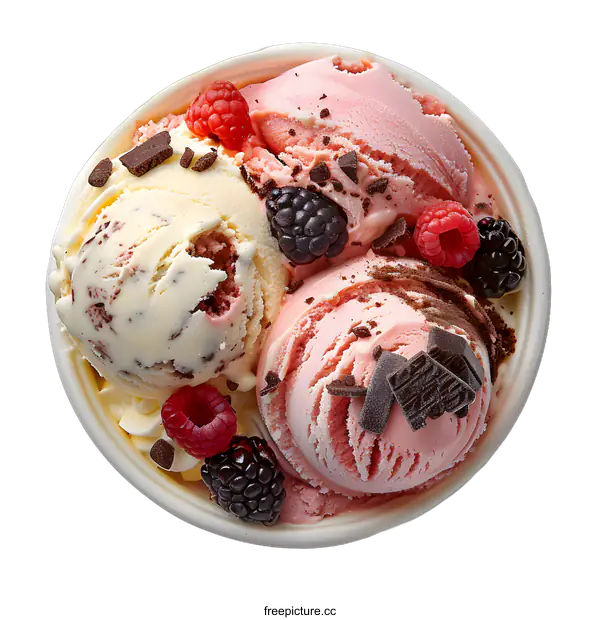 [Transparent Background PNG]Ice Cream with Berries and Chocolate
