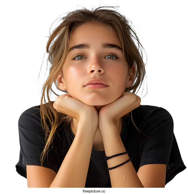 [Transparent Background PNG]portrait of a young woman with freckles and green eyes