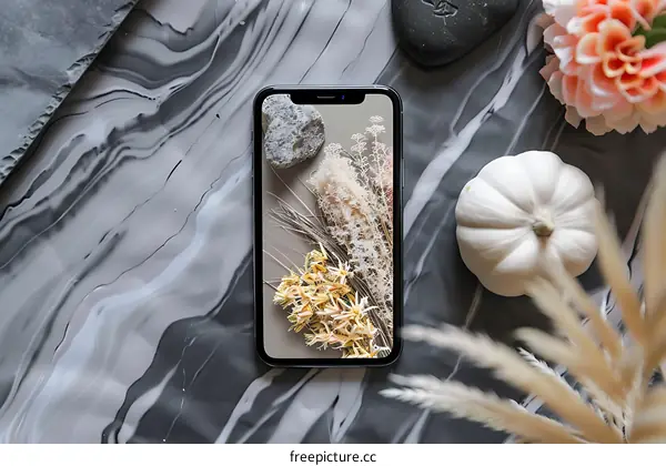 Dried Flowers Phone Screen Minimalism Flat Lay