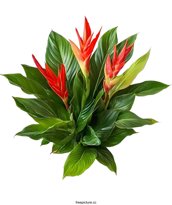 [Transparent Background PNG]Red Heliconia Tropical Flower Bouquet Isolated On White Background