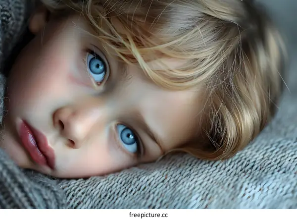Portrait of a beautiful blonde boy with blue eyes
