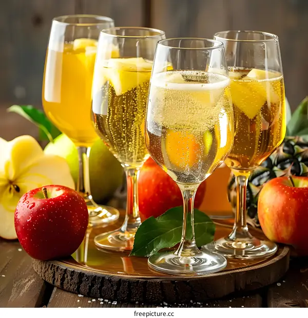 Sparkling Apple Cider with Apple Slices