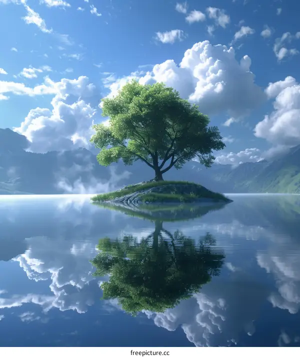 Lonely Tree by the Serene Lake