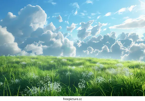 Green rolling hills under a blue sky with white clouds