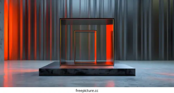 Glowing red and gray geometric shapes on a gray background