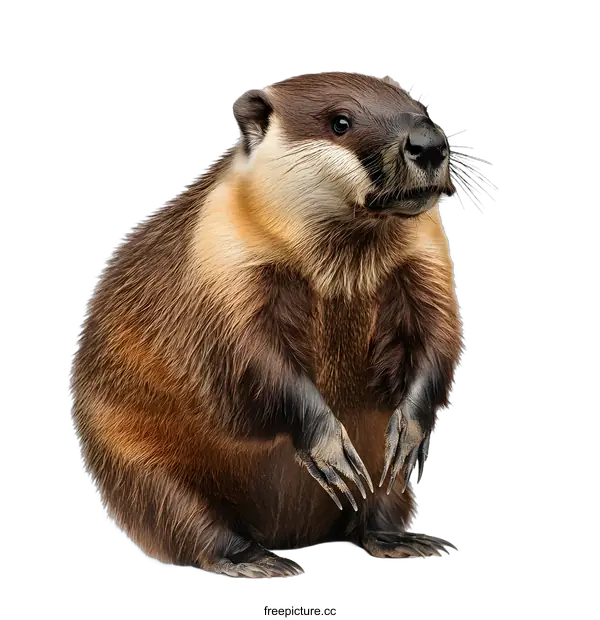 [Transparent Background PNG]Close Up of a Marmot Sitting on a White Background